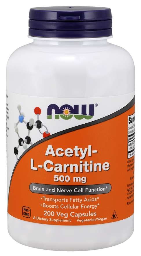 NOW FOODS atsetüül-L-karnitiin HCl 500 mg 200 kapslit