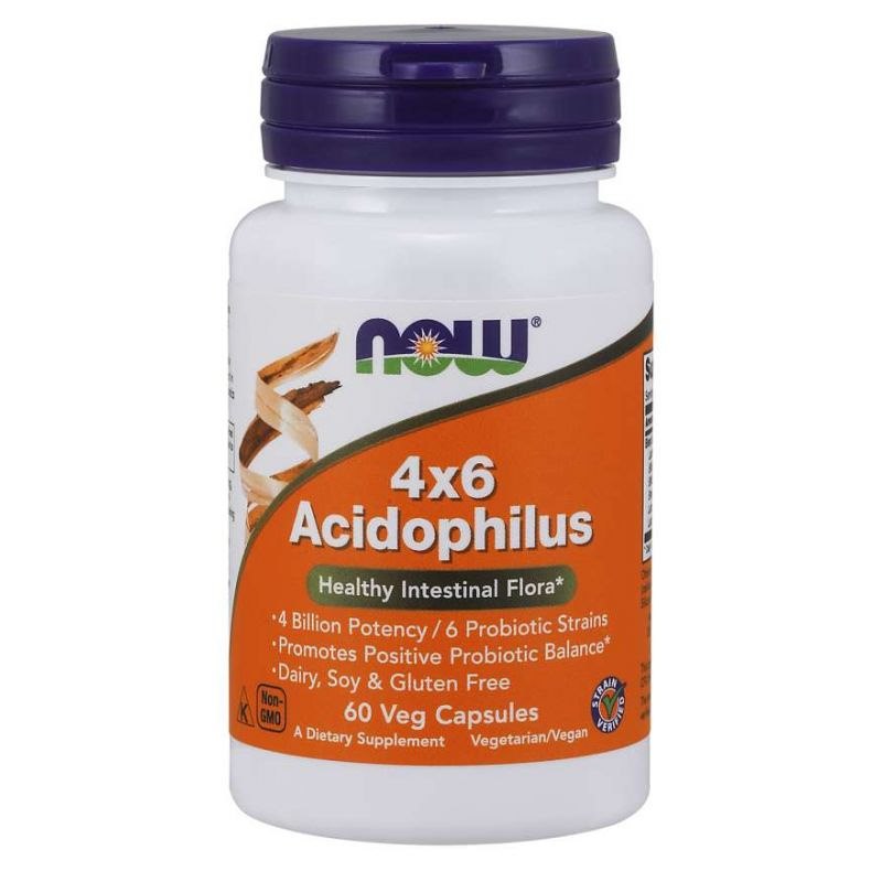 NOW FOODS 4x6 Acidophilus - Probiootikum 4 miljardit Acidophilus 60 kapslit