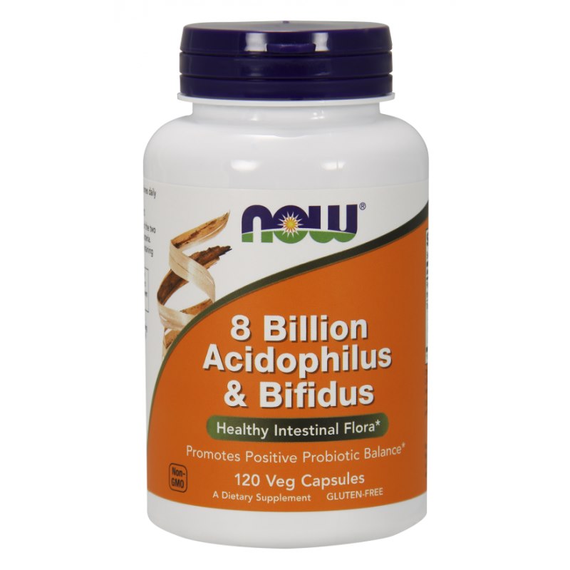 NOW FOODS 8 miljardit atsido- ja bifidobakterit – probiootikum 120 kapslit