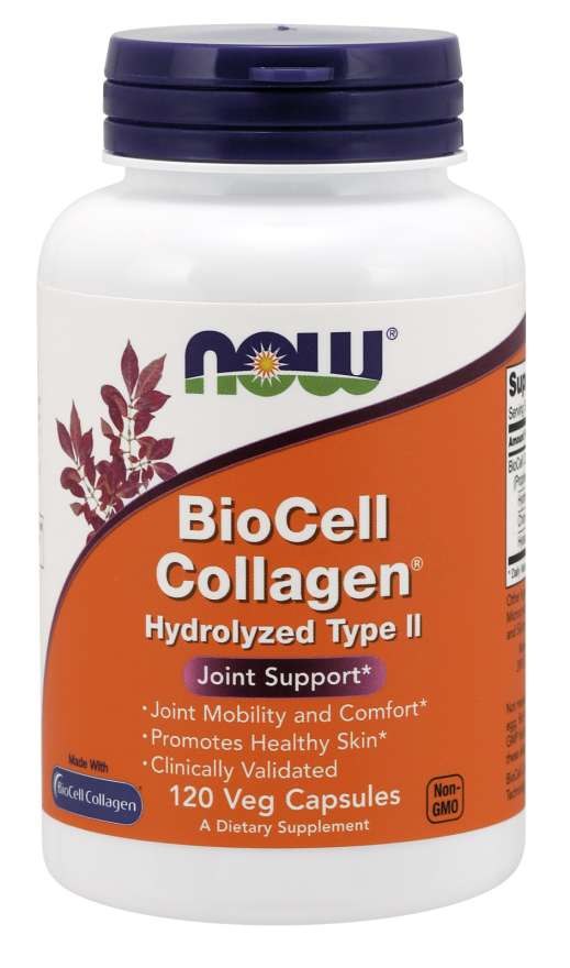 NOW FOODS BioCell kollageen - hüdrolüüsitud II tüüpi kollageen + kondroitiin + hüaluroonhape 120 kaps.