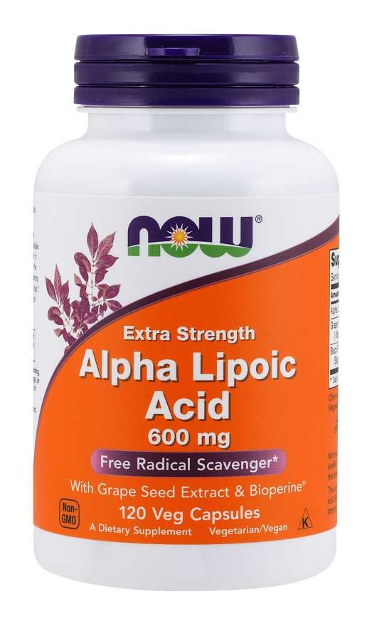 NOW FOODS ALA – alfa-lipoehape 600 mg + viinamarjaekstrakt + bioperiin 120 kaps.