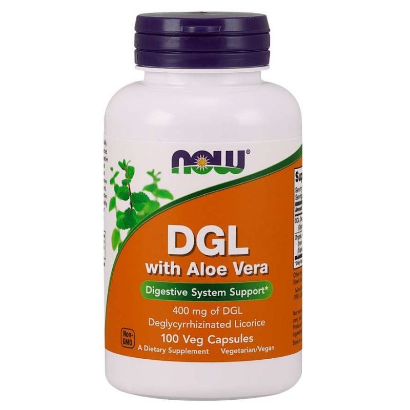NOW FOODS DGL koos aaloega – lagritsajuur 400 mg + aaloe 100 kaps.