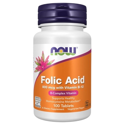 Now Foods foolhape - foolhape 800 mcg + vitamiin B12 25 mcg 100 tabletti