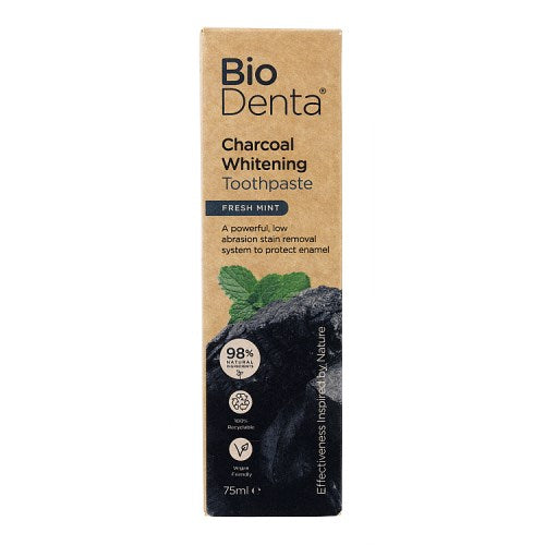 BECONFIDENT BioDenta valgendav hambapasta aktiivsöega, värske piparmündimaitsega, 75 ml