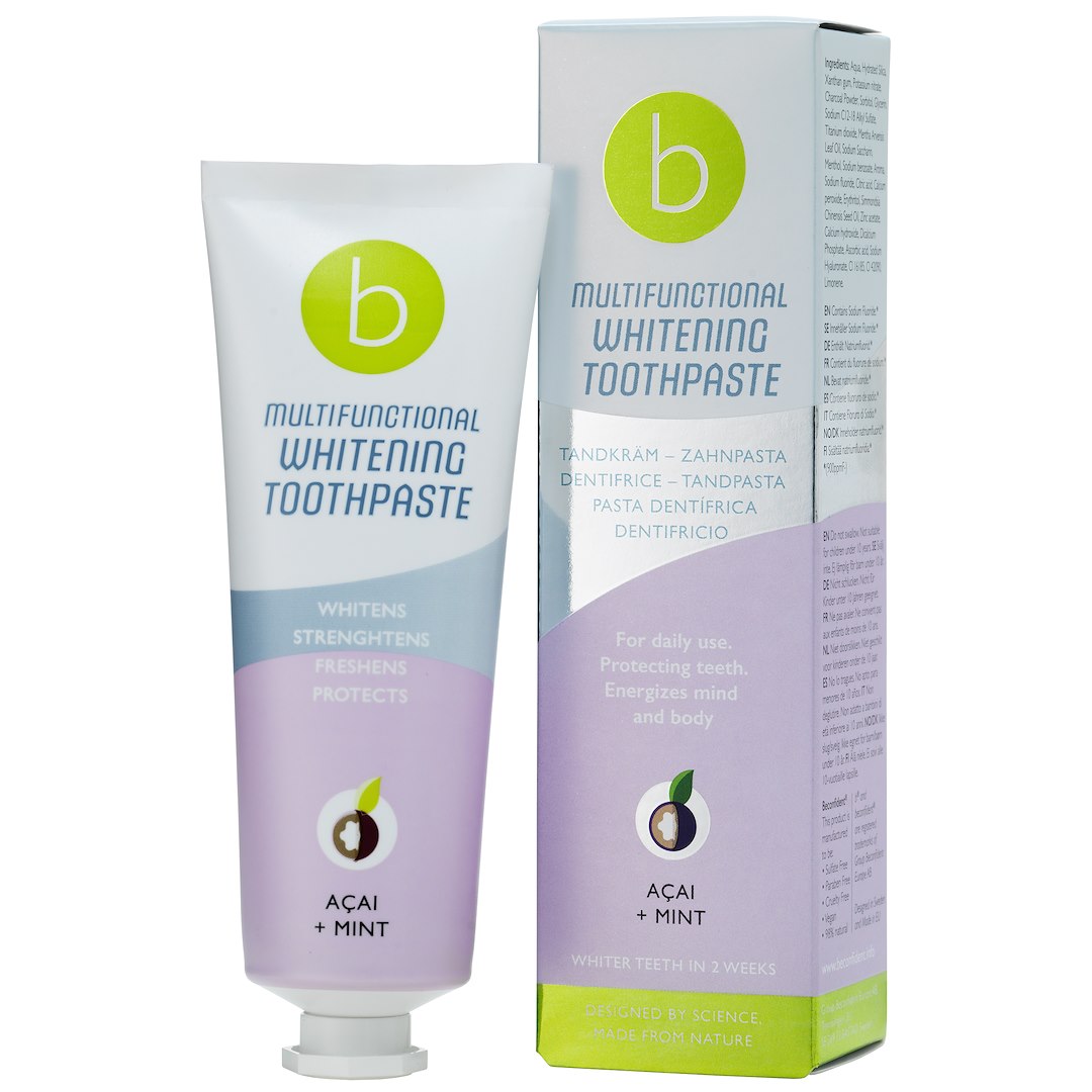 BECONFIDENT mitmeotstarbeline valgendav hambapasta acai-marjade ja mündimaitselise maitsega 75 ml