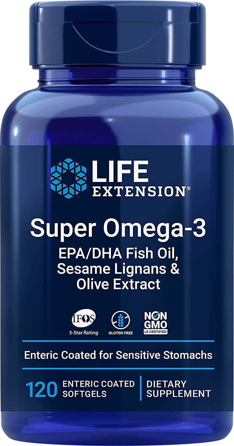 Life Extension Super Omega-3 EPA/DHA seesami lignaanide ja oliiviekstraktiga 120 soolestikus lahustuvat kapslit