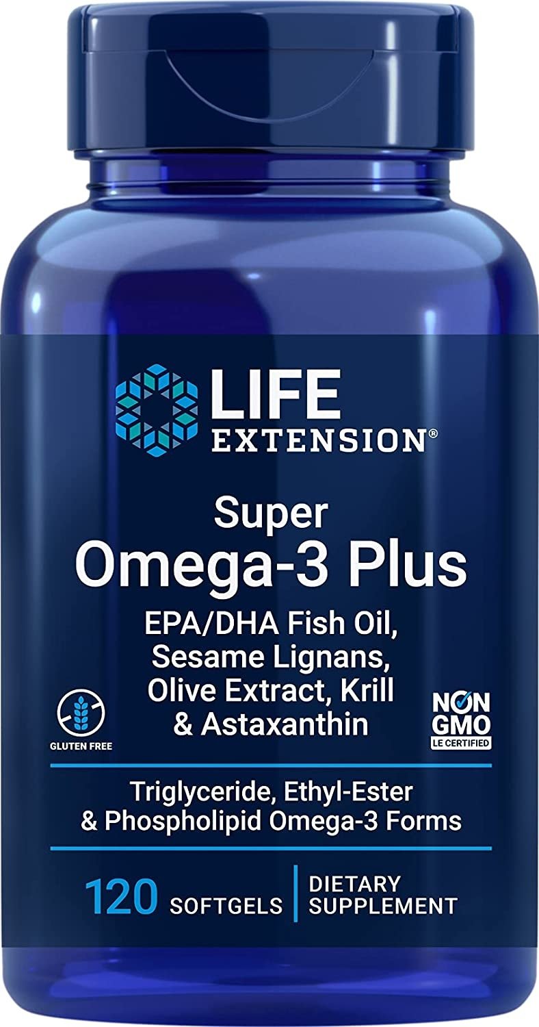 Life Extension Super Omega-3 Plus EPA/DHA su sezamo lignanais, oliiviõli ekstrakti, krilliõli ja astaksantiiniga 120 kapslit