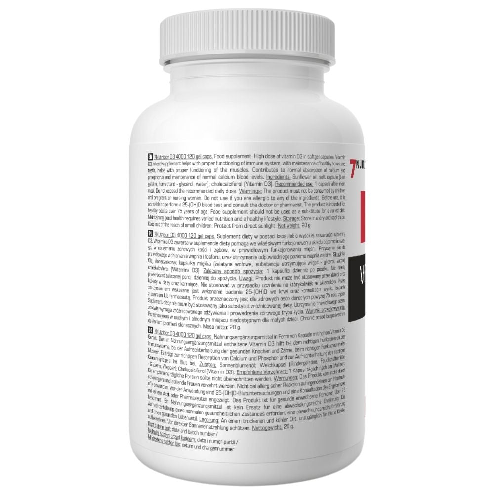 7Nutrition vitaminas D3 4000 TV - 120 kapsulių - Magnis.lt