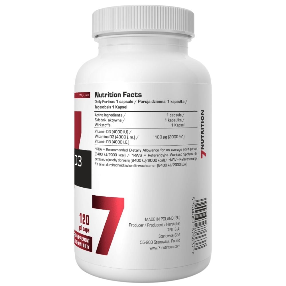 7Nutrition vitaminas D3 4000 TV - 120 kapsulių - Magnis.lt
