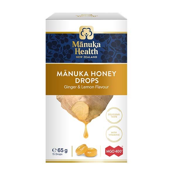MANUKA HEALTH kommid MGO™ 400+ Manuka mee ja C-vitamiiniga – ingveri-sidrunimaitselised 65 g