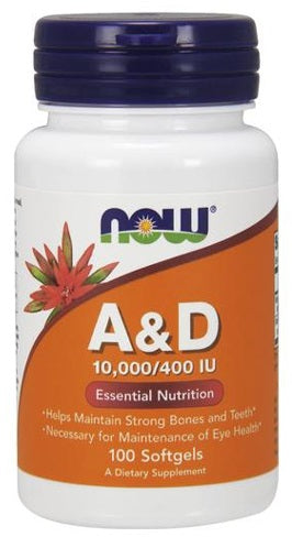 Vitamin A & D, 10000/400 IU - 100 softgels - NOW Foods