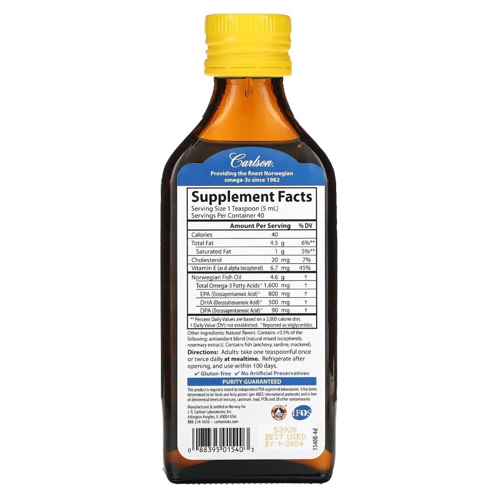 Carlson Labs Norra kalaõli, 1600 mg oomega-3, sidrun - 200 ml
