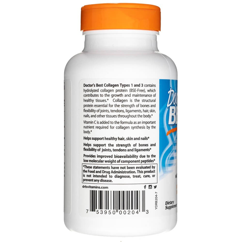 Doctor's Best 1. ja 3. tüüpi kollageen peptaaniga ja C-vitamiiniga 1000 mg - 180 tabletti