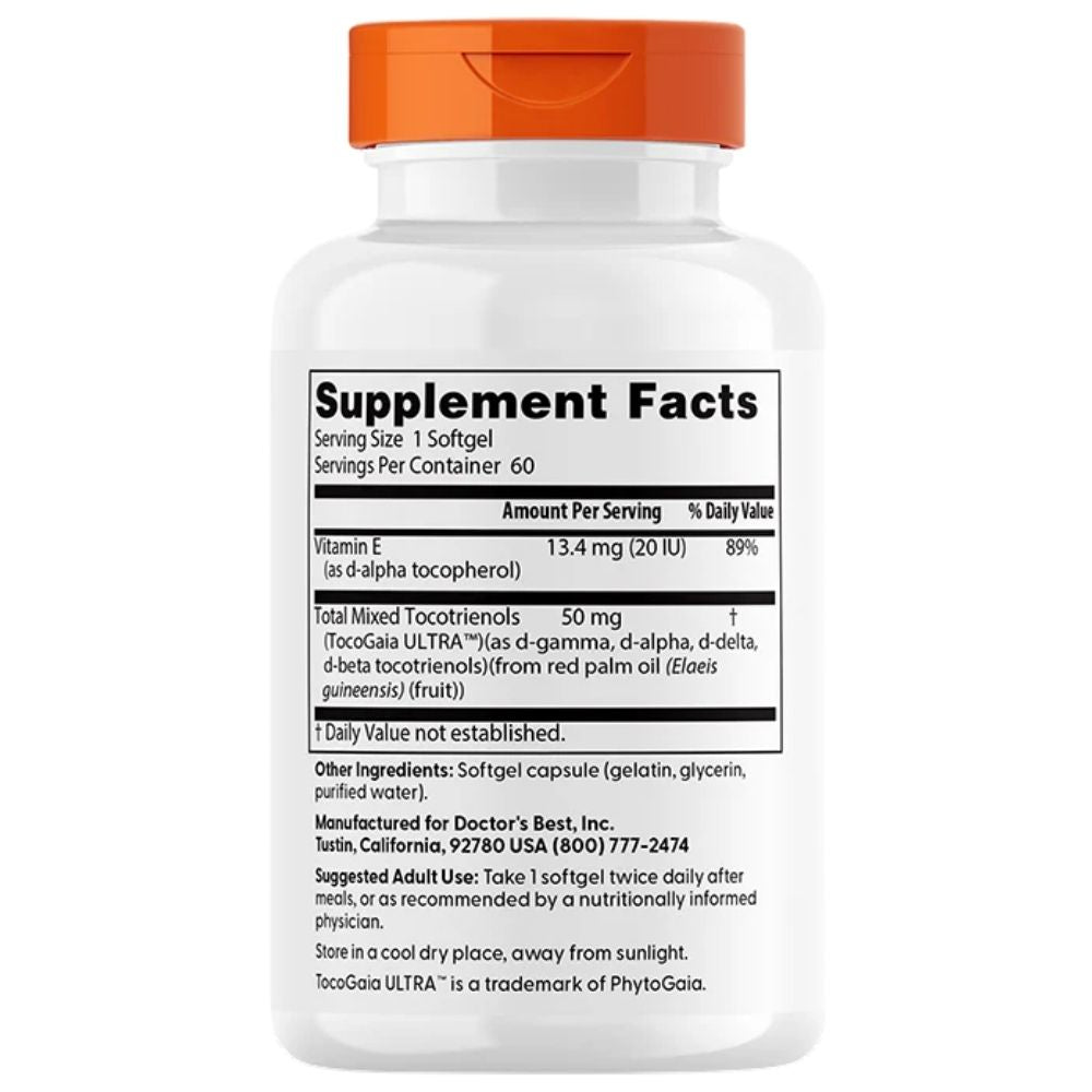 Doctor's Best vitamiin E, tokotrienoolid 50 mg - 60 kapslit