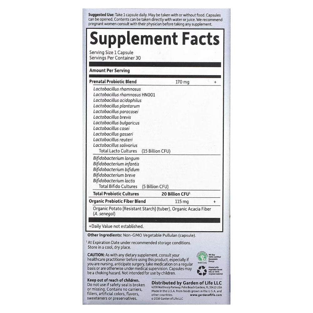 Garden of Life Dr. Formulated Probiotics Once Daily Prenatal - 30 kapsulių - Magnis.lt
