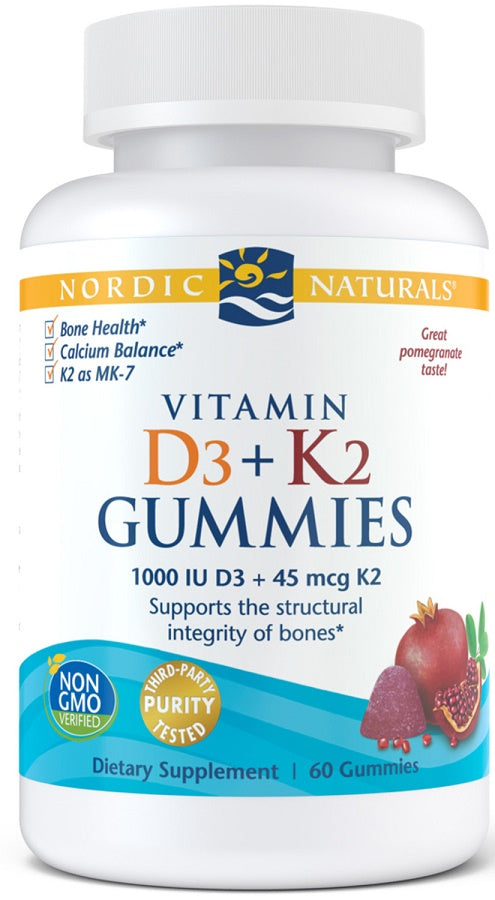 Vitamin D3+K2 Gummies, Pomegranate - 60 gummies - Nordic Naturals
