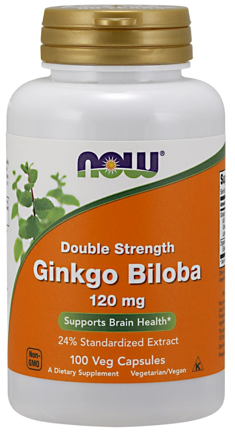 Ginkgo Biloba Double Strength, 120mg - 100 vcaps - NOW Foods