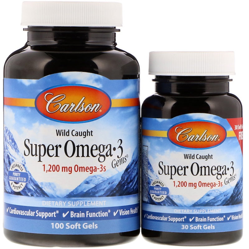 Wild Caught Super Omega-3 Gems, 1200mg - 100 + 30 softgels - Carlson Labs
