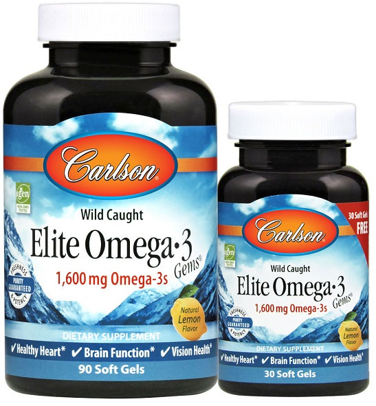 Elite Omega-3 Gems, 1600mg Natural Lemon - 90 + 30 softgels - Carlson Labs