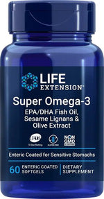 Super Omega-3 EPA/DHA with Sesame Lignans & Olive Extract - 60 enteric coated softgels - Life Extension