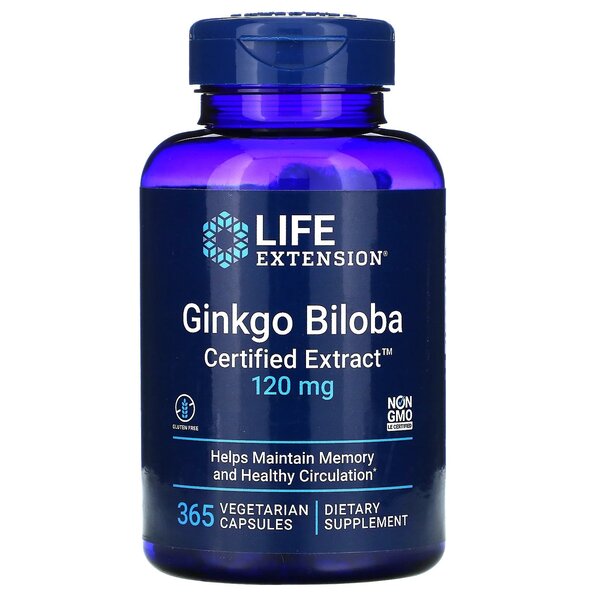 Ginkgo Biloba, Certified Extract, 120mg - 365 vcaps - Life Extension
