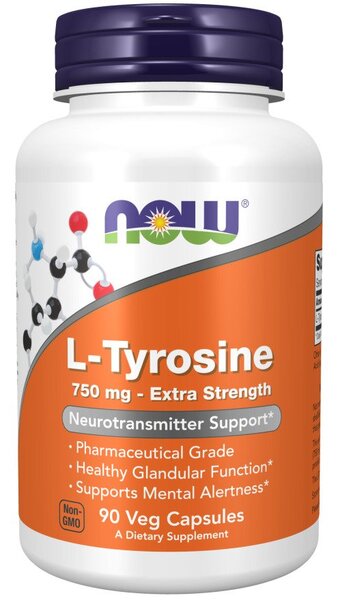 L-Tyrosine, Extra Strength 750mg - 90 vcaps - NOW Foods