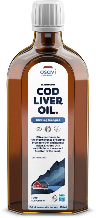 Norwegian Cod Liver Oil, 1000mg Omega 3 (Unflavoured) - 250 ml. - Osavi