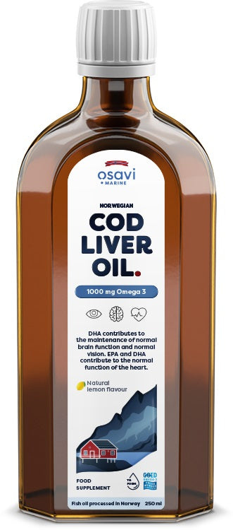 Norwegian Cod Liver Oil, 1000mg Omega 3 (Lemon) - 250 ml. - Osavi