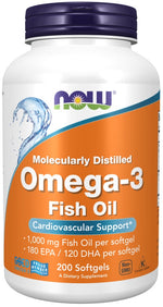 Omega-3 Fish Oil, Molecularly Distilled - 200 softgels - NOW Foods