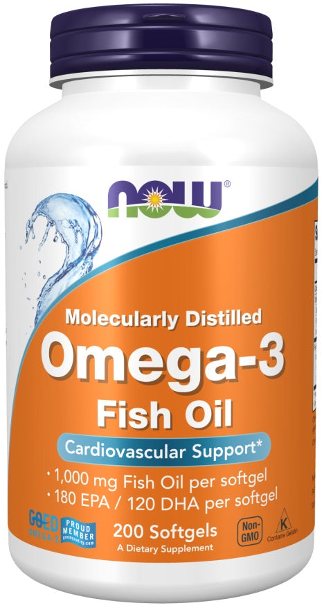 Omega-3 Fish Oil, Molecularly Distilled - 200 softgels - NOW Foods