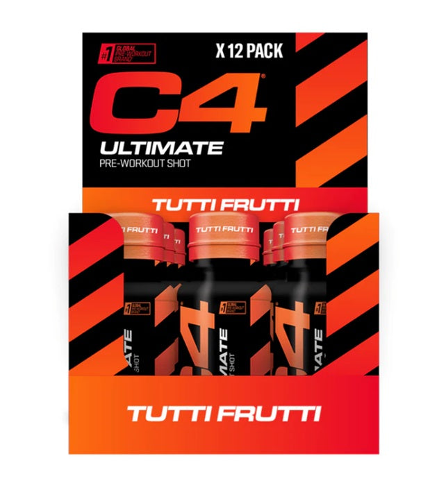 C4 Ultimate Pre-Workout Shot, Tutti Frutti - 12 x 60 ml. - Cellucor