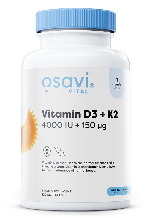 Vitamin D3 + K2, 4000IU + 150mcg - 120 softgels - Osavi