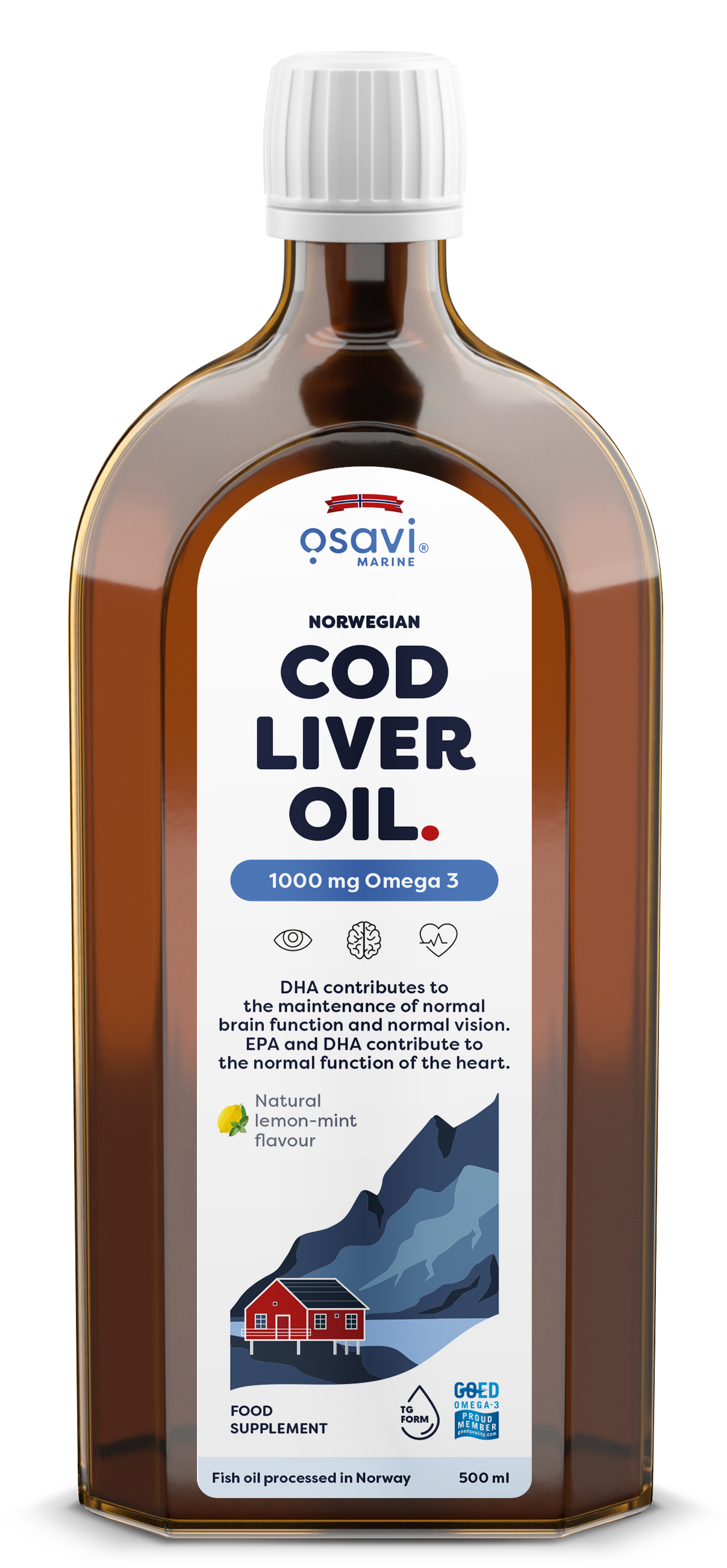 Norwegian Cod Liver Oil, 1000mg Omega 3 (Lemon-Mint) - 500 ml. - Osavi