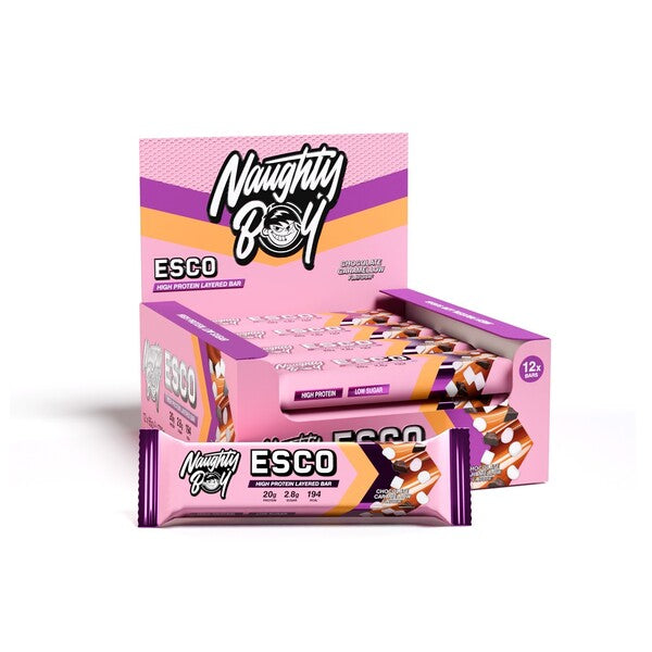 ESCO Protein Bar, Chocolate Caramellow - 12 x 65g - Naughty Boy