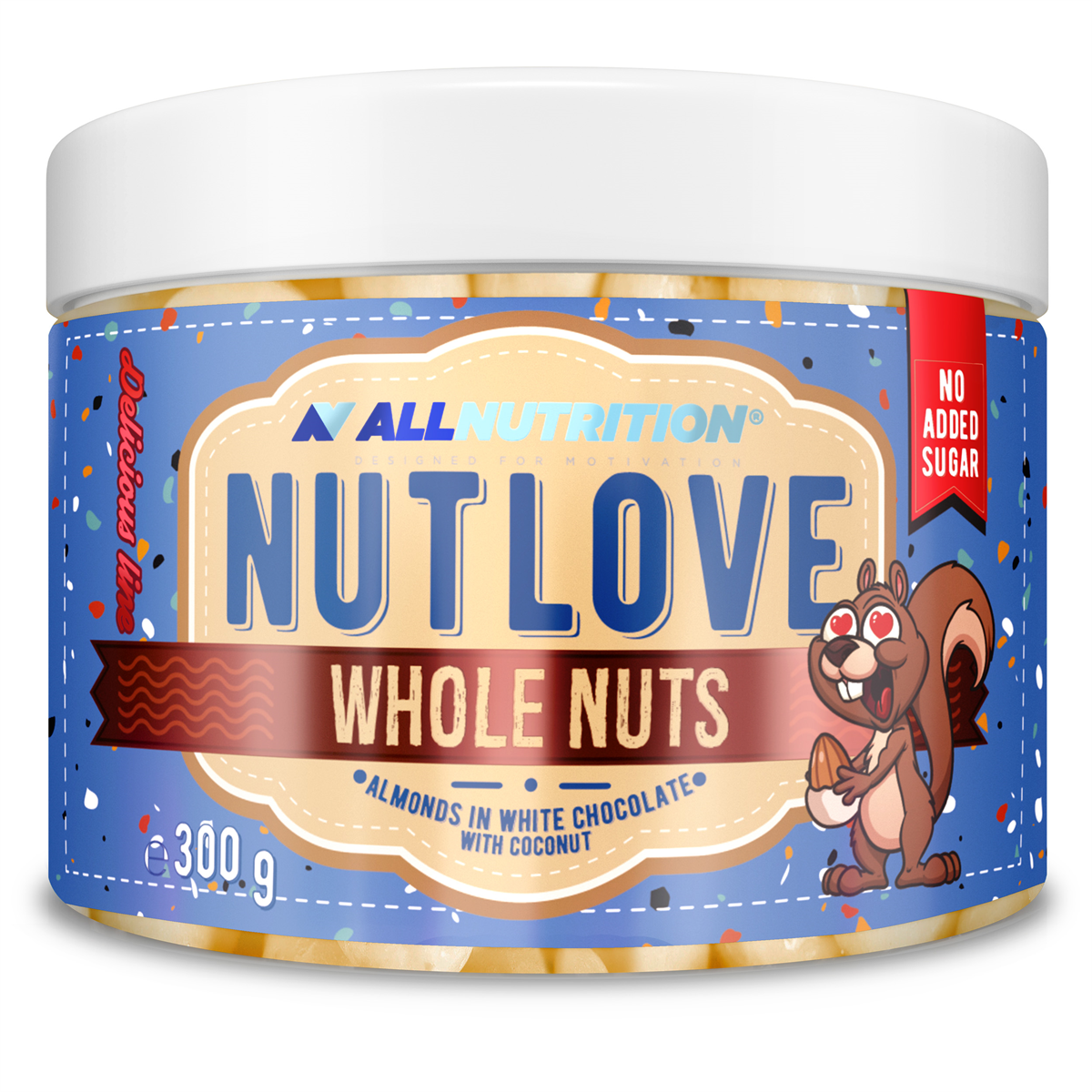 Nutlove Whole Nuts, Almonds in White Chocolate & Coconut - 300 grams - Allnutrition