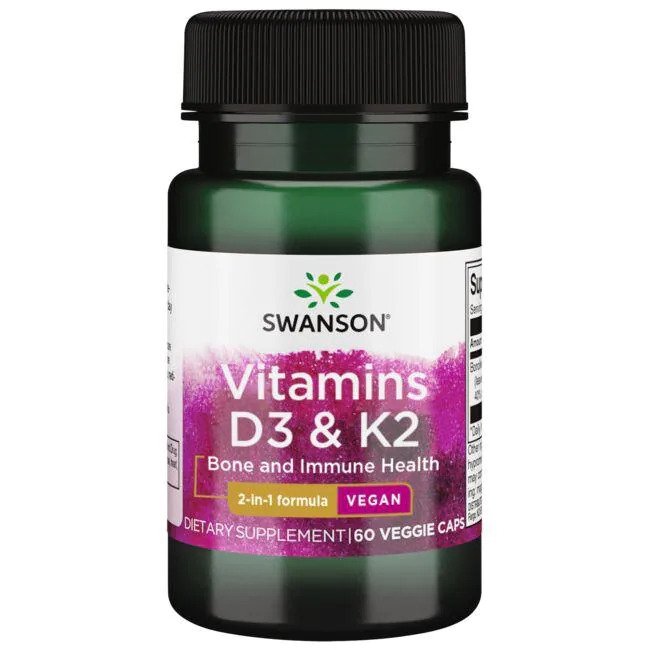 Vitamins D3 & K2, 50mcg & 75mcg - 60 vcaps - Swanson