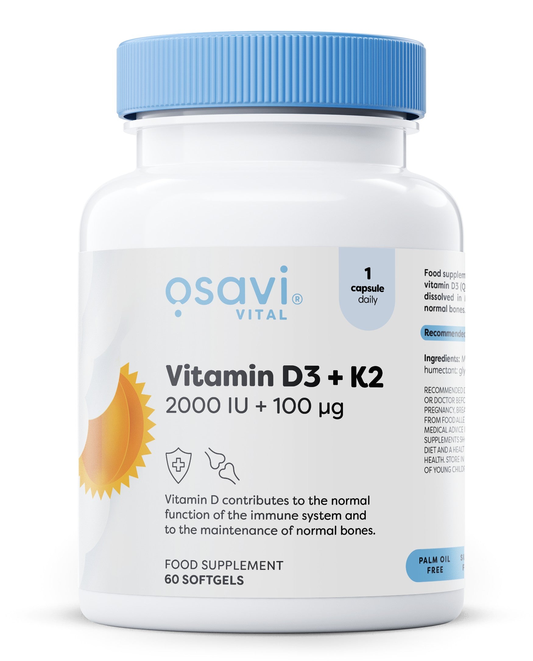 Vitamin D3 + K2, 2000IU + 100mcg - 60 softgels - Osavi