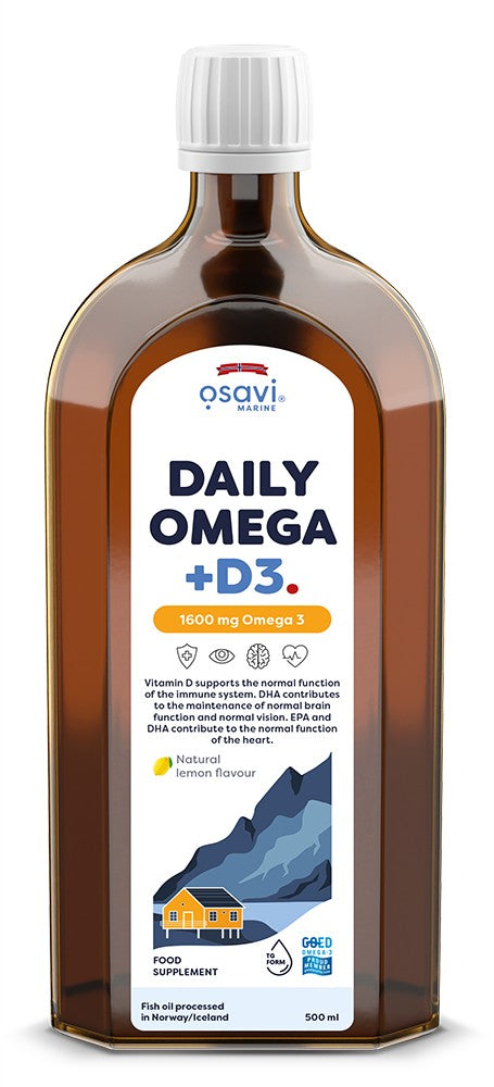 Daily Omega + D3, 1600mg Omega 3 (Natural Lemon) - 500 ml. - Osavi