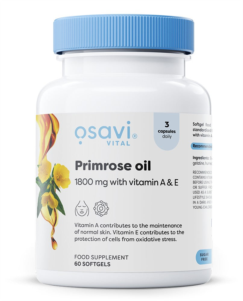 Primrose Oil with Vitamin A & E, 1800mg - 60 softgels - Osavi