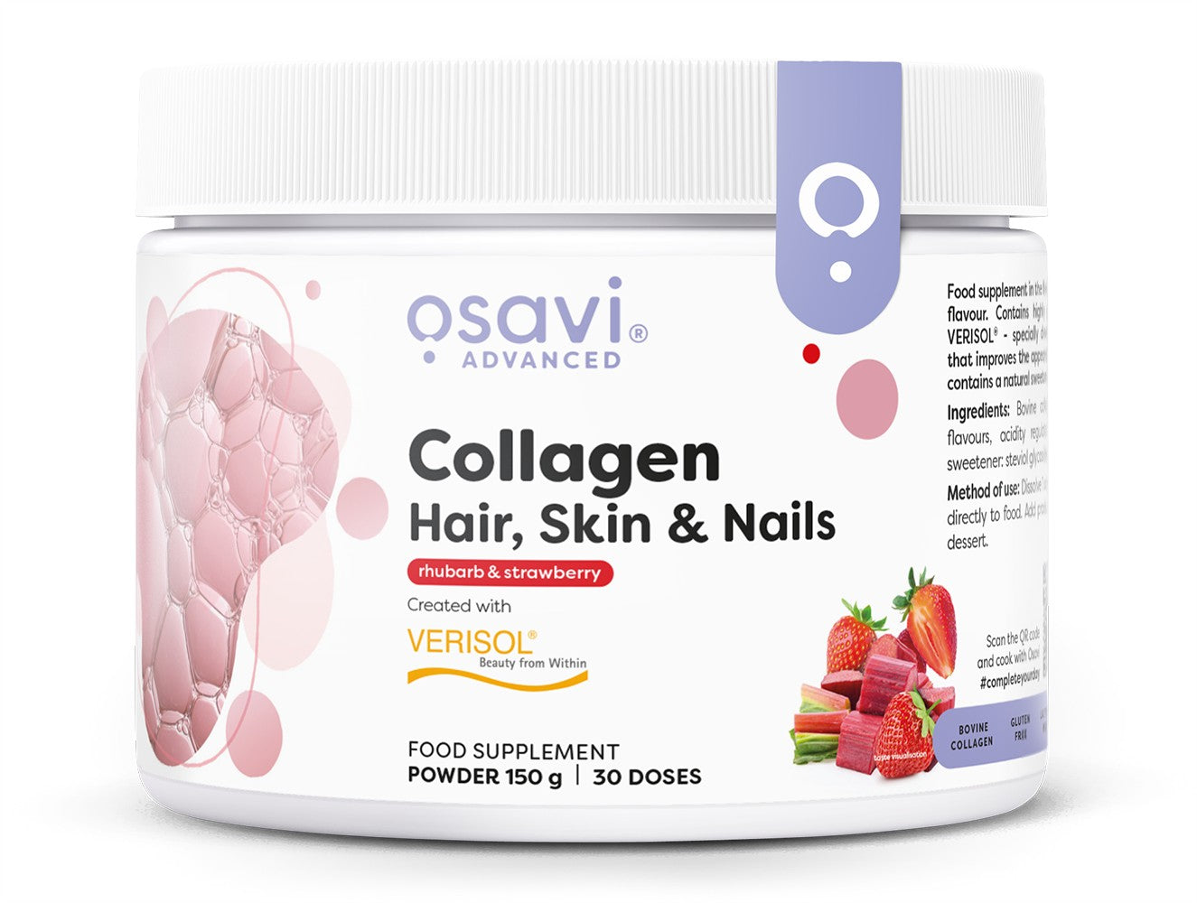 Collagen Peptides (Hair Skin & Nails), Rhubarb & Strawberry - 150 grams - Osavi