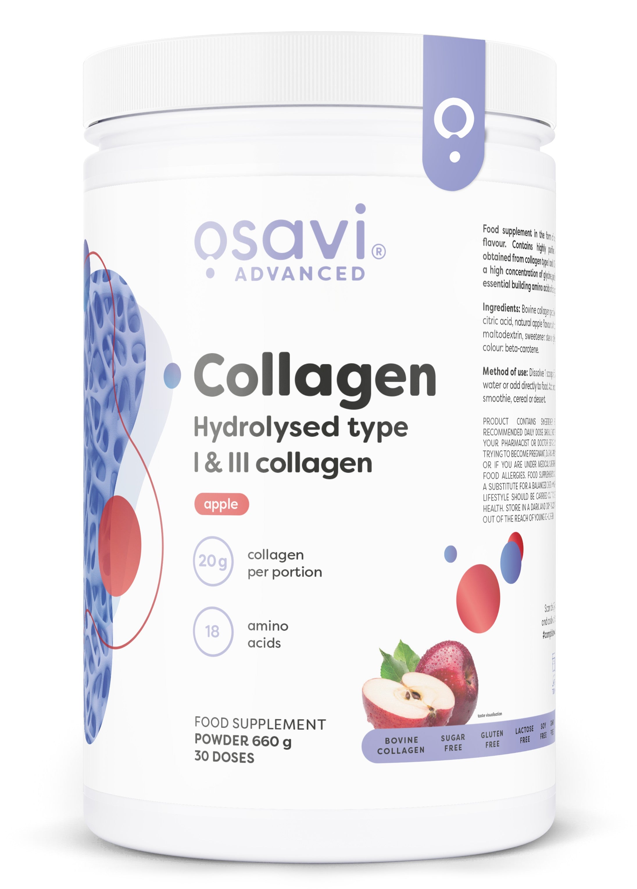Collagen Hydrolysed Type I & III, Apple - 660 grams - Osavi