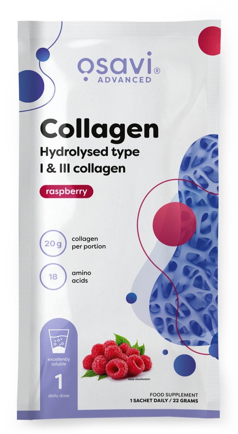 Collagen Hydrolysed Type I & III, Raspberry - 22 grams (1 serving) - Osavi