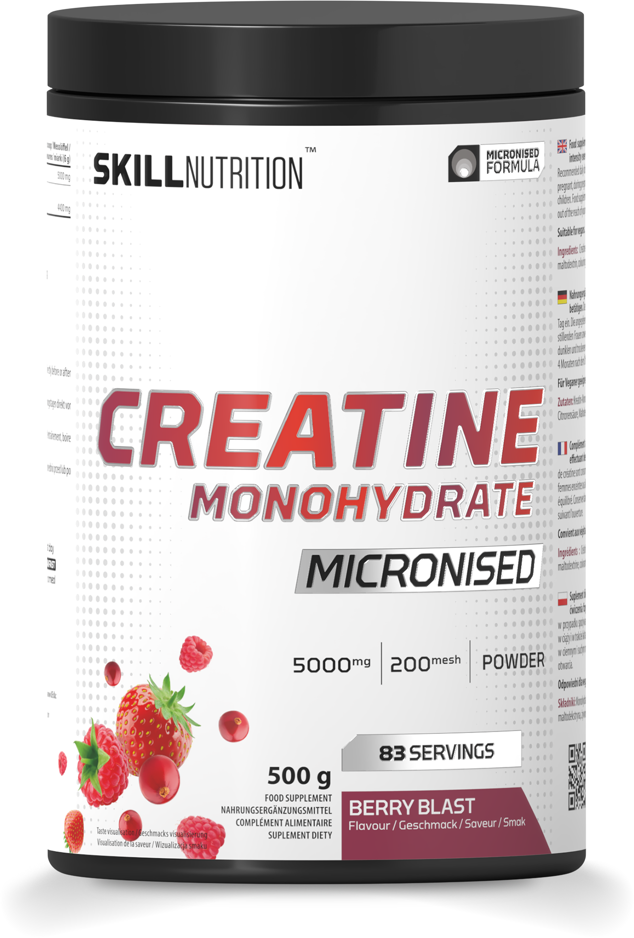 Micronised Creatine Monohydrate Flavoured, Berry Blast - 500 grams - Skill Nutrition