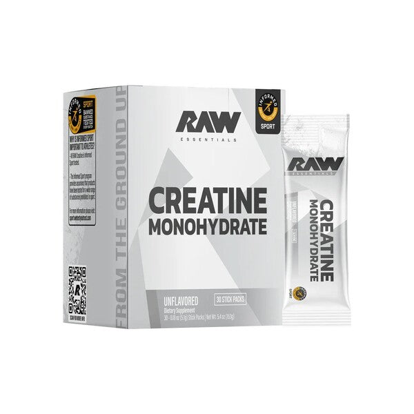 Creatine Monohydrate Stick Packs, Unflavoured - 30 x 5g - Raw Nutrition