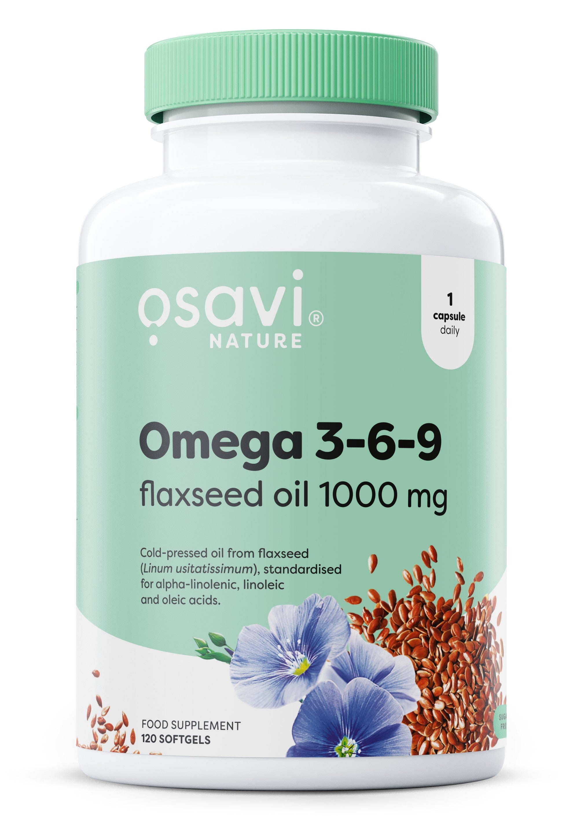 Omega 3-6-9 Flaxseed Oil, 1000mg - 120 softgels - Osavi