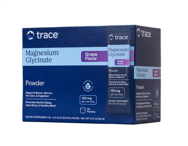 Magnesium Glycinate Powder Stick Packs, Grape - 30 x 3g - Trace Minerals
