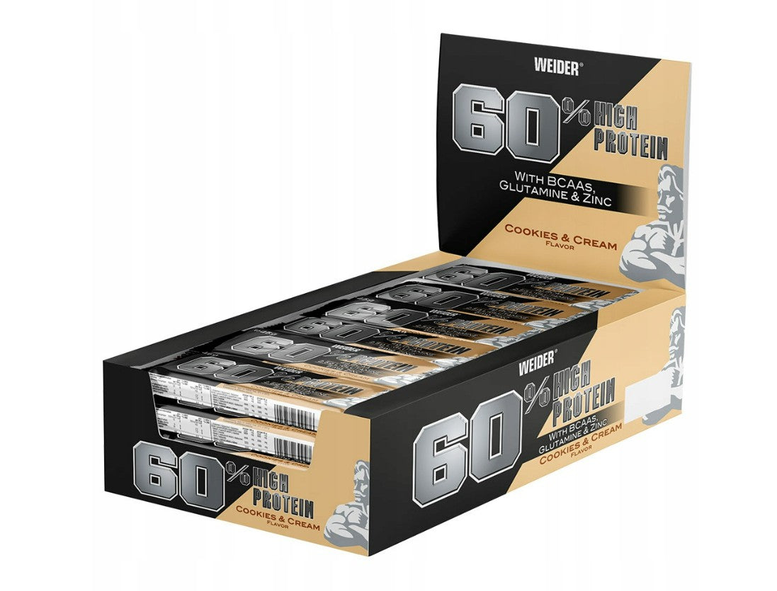 60% Protein Bar, Cookies & Cream - 24 x 45g - Weider
