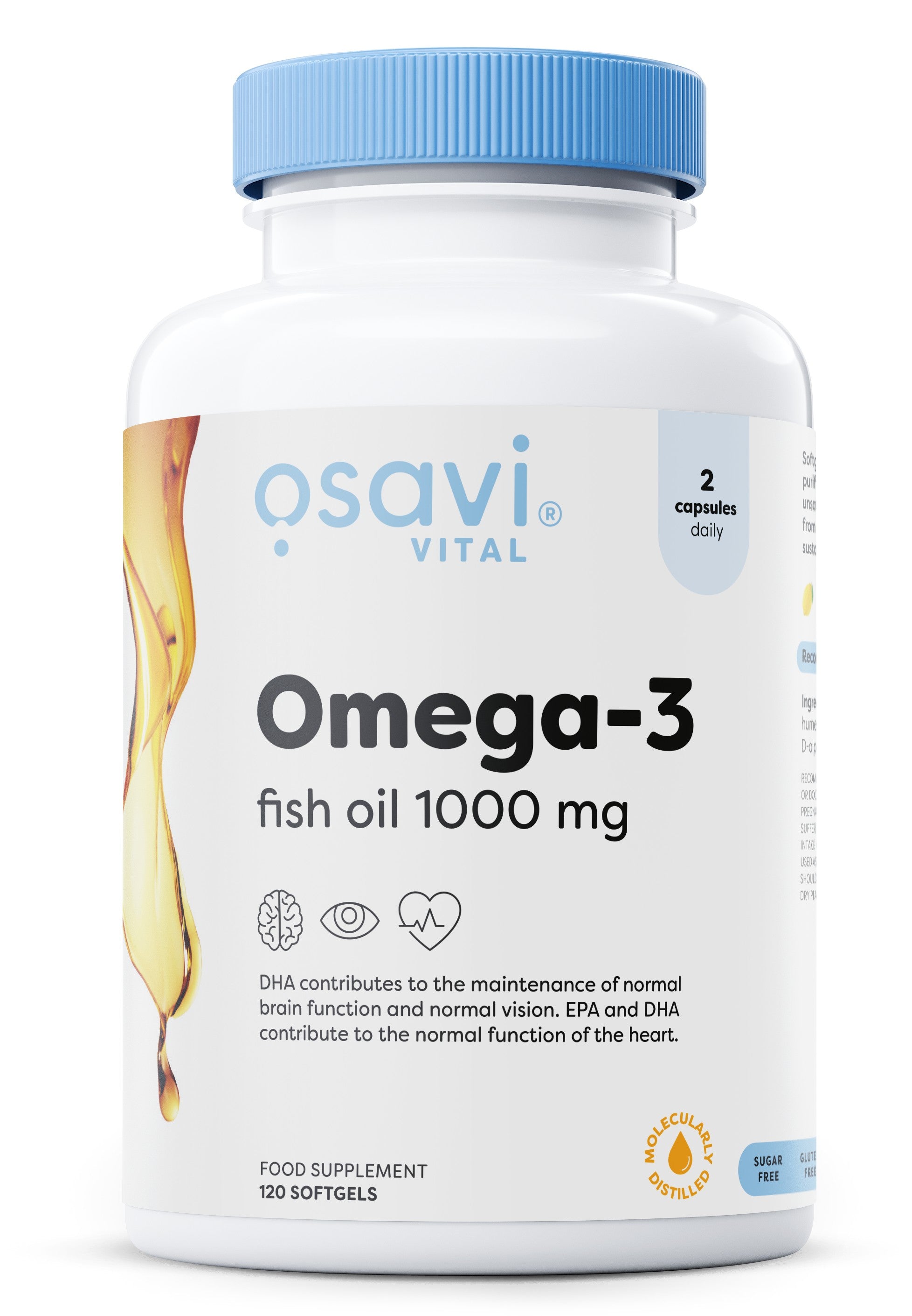 Omega-3 Fish Oil Molecularly Distilled, 1000mg - 120 softgels - Osavi