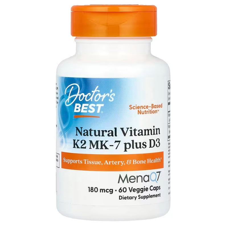 Natural Vitamin K2 MK7 with MenaQ7 plus D3, 180mcg - 60 vcaps - Doctor's Best