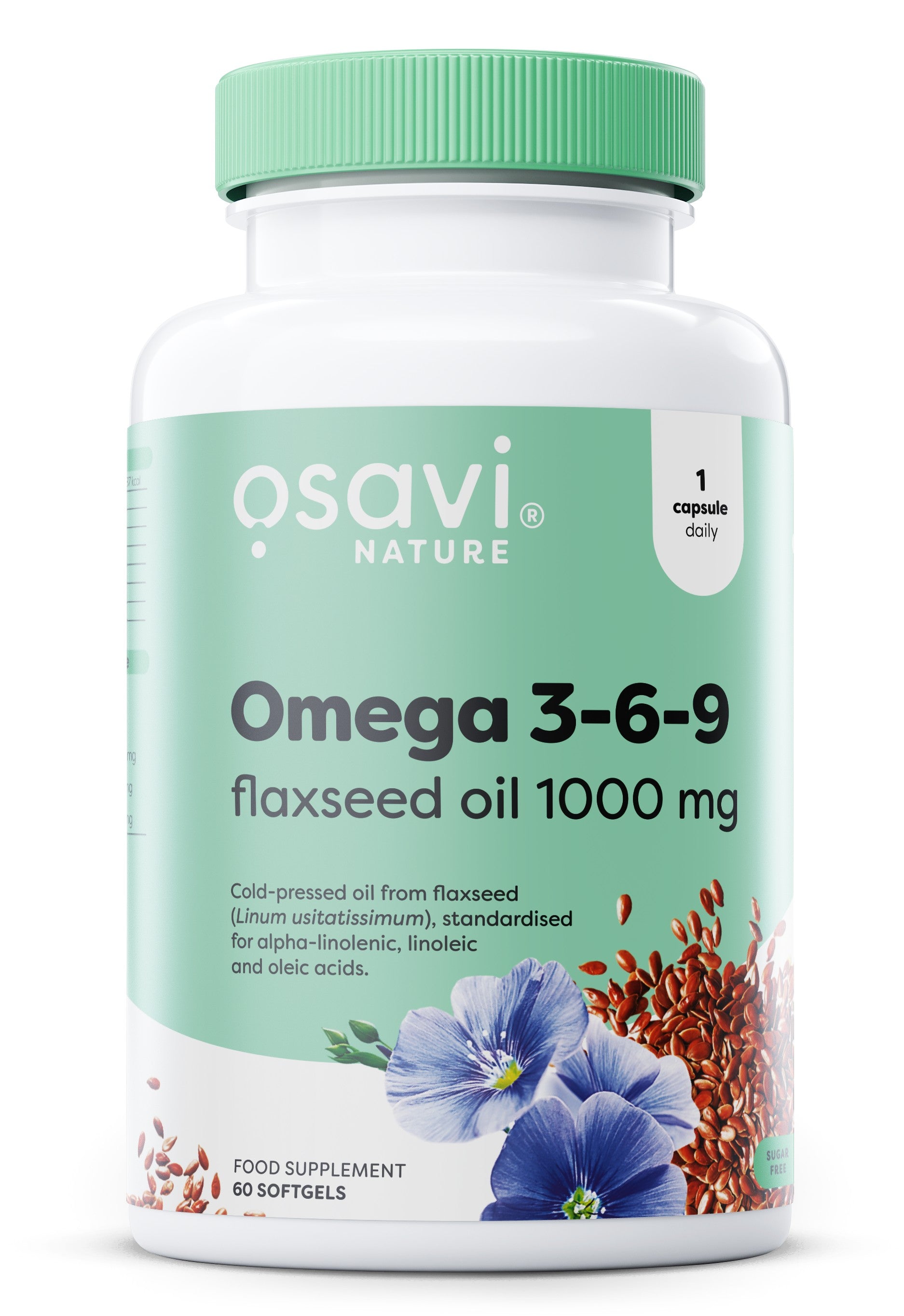 Omega 3-6-9 Flaxseed Oil, 1000mg - 60 softgels - Osavi